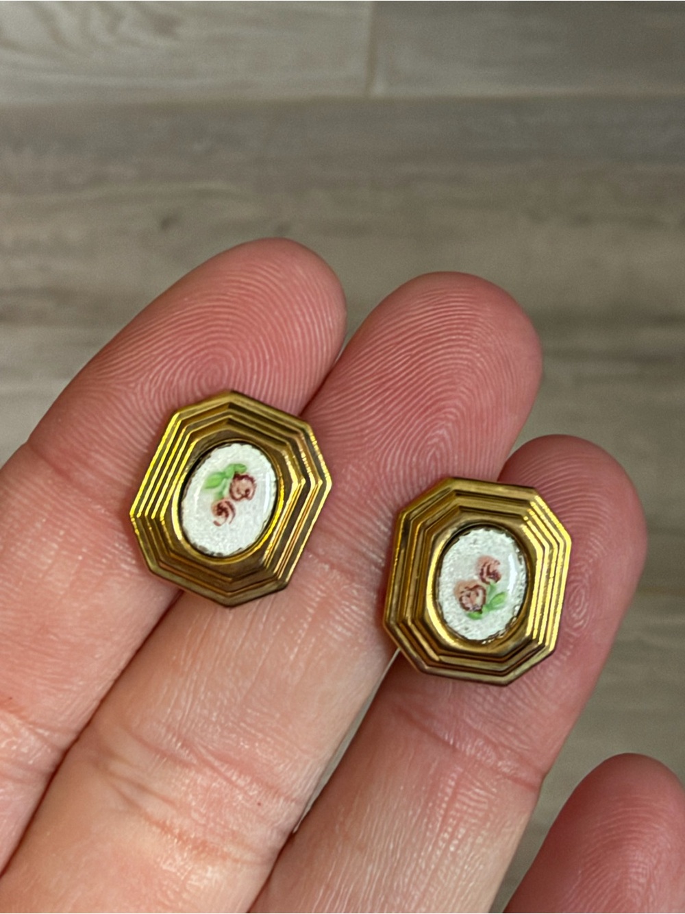 4/$50 Gold-Tone Floral Porcelain Stud Earrings - Pink Rose Accent